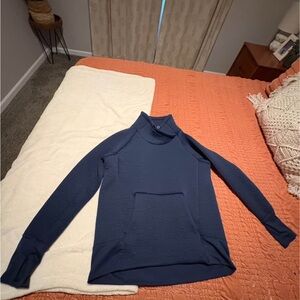 Athleta Navy Crewneck Knit Pullover with Front Pouch